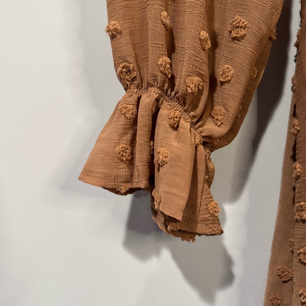 Baltic Born Camel Brown Textured Long Sleeve Wrap Midi Dress - Picture 5 of 12